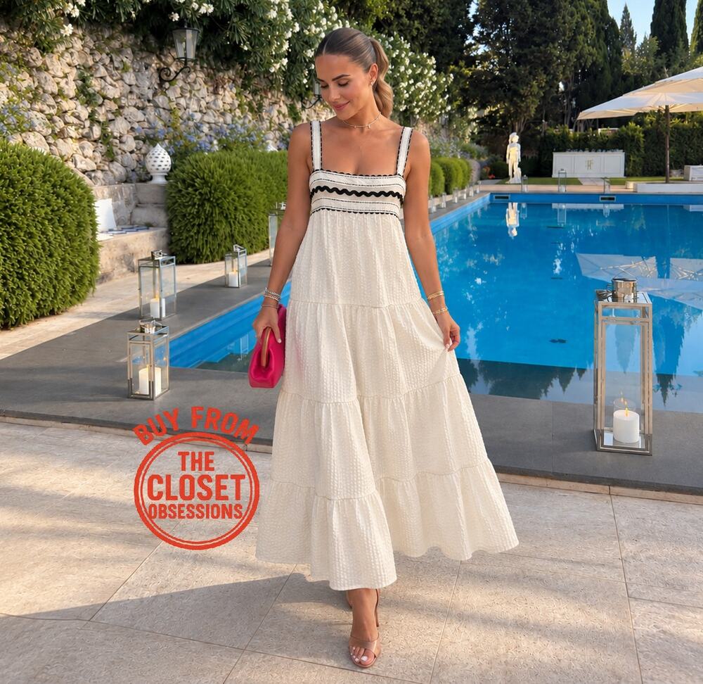 Zara NWT Cream Seersucker Cotton Tiered Midi Dress Lace Applique M